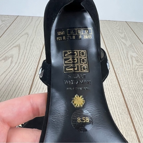 Stuart Weitzman Gemcut 100 Swarovski Crystal Sandals 39/8.5B Black Suede $650 - Picture 9 of 11